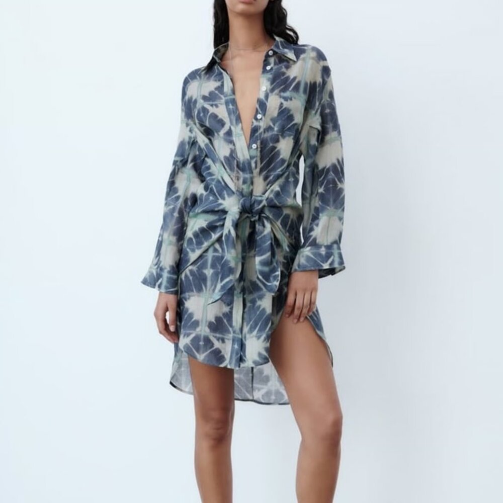 ZARA Knotted Ramie Dress Limited Edition Sz M-L - NWT!!